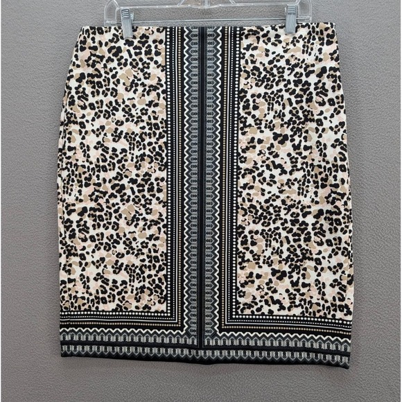 Talbots Women's Leopard Skirt Size 12 Beige Black Pencil Knee Length Mob Wife - Picture 3 of 10